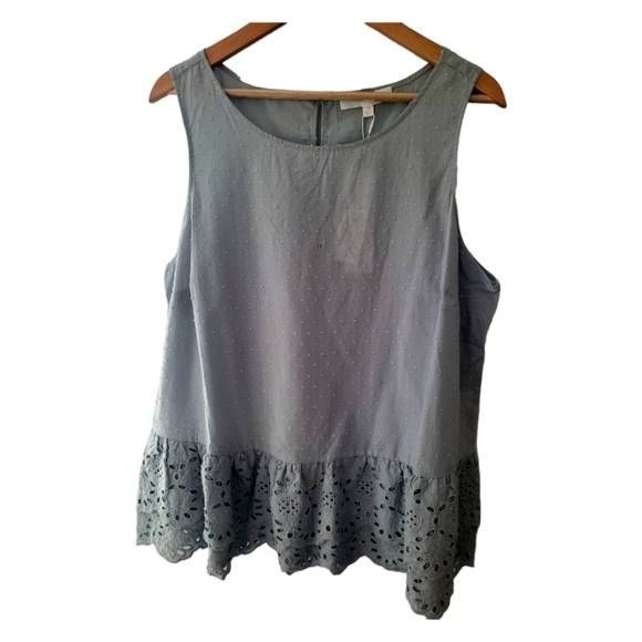 Adyson Parker Blue/Gray Tank/Shell Swiss Dot Lace Trim Size 1X - Picture 1 of 3